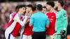 Arsenal players were furious with referee Michael Oliver’s decision to send off Myles Lewis-Skelly at Wolves (Mike Egerton/P