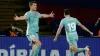 Alexander Sorloth, left, celebrates with fellow scorer Julian Alvarez after netting Atletico Madrid’s late equaliser against