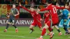 Wales forward David Brooks (second left) celebrates his last-gasp equaliser in their World Cup qualifier against North Maced
