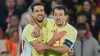 Spain’s Mikel Merino (left) is congratulated by team-mate Mikel Oyarzabal (Peter Dejong/AP)