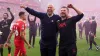 Arne Slot (left) chanted the name of former manager Jurgen Klopp during celebrations (Peter Byrne/PA)