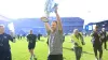 Birmingham manager Chris Davies with the Sky Bet League One trophy (Nigel French/PA)