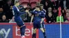 Daniel James, centre right, celebrates after scoring Leeds’ early winner (Owen Humphreys/PA)