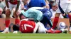 Arsenal’s Bukayo Saka went off with more than half an hour of the match at Ipswich remaining (PA)