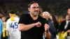 Daniel Farke celebrates Leeds’ promotion to the Premier League (Mike Egerton/PA)