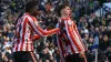 Sunderland’s Trai Hume, right, celebrates his winner with Eliezer Mayenda (PA)