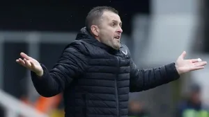 Charlton Athletic manager Nathan Jones on the touchline during the Sky Bet League One match at the Weston Homes Stadium, Pet